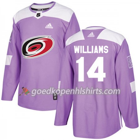 Carolina Hurricanes Justin Williams 14 Adidas 2017-2018 Purper Fights Cancer Practice Authentic Shirt - Mannen